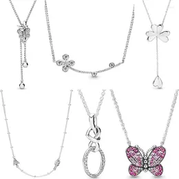 Pendants Knotted Heart Lucky Four-leaf Clover Dazzling & Dancing Butterflies Necklace For Women Gift Europe Jewellery 925 Sterling Silver