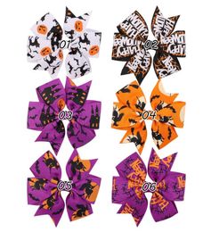 Baby Hair Clip Accessories Bow Happy Halloween Letter Child Barrette Pumpkin Skull Ghost Cat Print Girl Ins Ribbon Grosgrain7907062