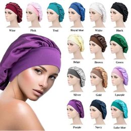 Women Satin Wide-brimmed Sleeping Hat Night Sleep Cap Hair Care Bonnet Nightcap Men Unisex Cap bonnet Shower Silk Head Wrap241m