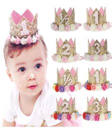 INS 60 Styles Baby Birthday Crown Hair Accessories Toddler Flower Headbands Party Tiara Hairbands Kids Princess Glitter8515680