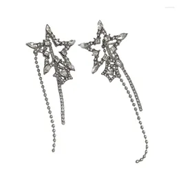 Backs Earrings Hollow-Stars For Women Teen Girls Long Tassel Chain Earring Fashion Zircon Star Dangle Day Drop
