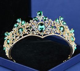 Green gemstone noble crown headdress inlay Crown Tiara Wedding Bride Hair Comb Crowns for Prom Party Evening6015052