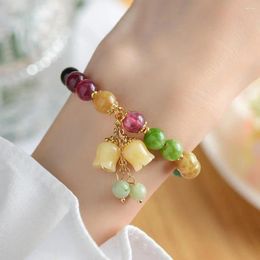 Strand Energy Balancing Bracelet Natural Bead Elegant Vintage Flower Pendant With Faux For Women Well-being