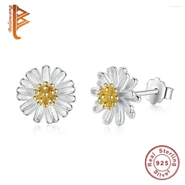 Stud Earrings 925 Sterling Silver Gold Colour Sun Flower Kids Cute Small Daisy For Women Girls Boucle D'oreille