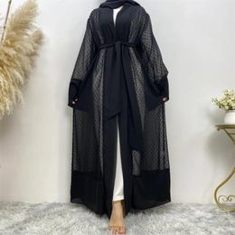 Ethnic Clothing Muslim Women Chiffon Open Abaya Hijab Dress Set Dubai Turkey Kaftan Kimono Cardigan Islamic Jalabiya Eid Ramadan Robe