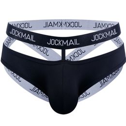 JOCKMAIL Sexy Underwear Men Briefs Cotton Bikini Gay Panties Men Sexi Transparent Jock Straps Slip White Black JM254