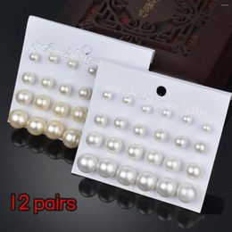 Stud Earrings Korean Women 12 Pair/Set Beige White Pearl Simple Fashion Wedding Jewellery For Gift Valentine's Day Y2k