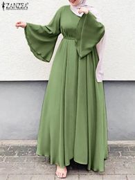 Women Lerisure Muslim Long Dress Oversized Vestidos ZANZEA Summer Spring Flare Sleeved Soild Female Turkish Robe Abaya 240222