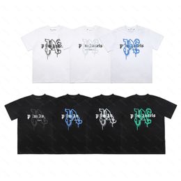 Palms Angels T Shirt 24ss Mektup Logo Gevşek Rahat UNISEX Yuvarlak Boyun Kısa Kollu Erkekler Kadın Sevenler Stil Arkadaş Hediye T-Shirt 2035 004