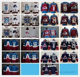 CUSTOM Embroidery Ice Hockey Jerseys 29 Nathan MacKinnon 96 Mikko Rantanen 92 Gabriel Landeskog 8 Cale Makar 19 Joe Sakic Jersey5544543