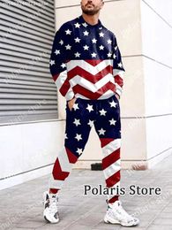 American Flag Tracksuit Men USA Pants 2 Piece Outfit Long Sleeve T Shirt Set Trousers Sweatpants Jogging Suits Oversized Clothes 240301
