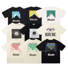 Rhude Mens T-shirts Shorts High Street Fashion Designer for Men Shirt Short Sleeve Print Crewneck Casual T-shirt Top Tee Asian Size 927