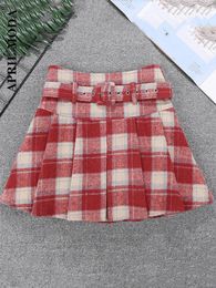 Skirts Retro Vintage Woollen Plaid Pleated Skirt Women Autumn Winter Korean Style Harajuku Kawaii High Waist Patchwork A-line Mini