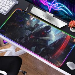 Pads Jhin RGB Large Gaming Mousepad LED Backlit Carpet League Of Legends Mausepad Game Keyboard Mouse Pad Gamer Computer Desk Mat LOL