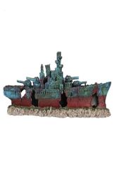 Resin Wreck Boat Sunk Battleship War Ship Fish Tank Aquarium Ornament Cave Decoration Decorations6596055