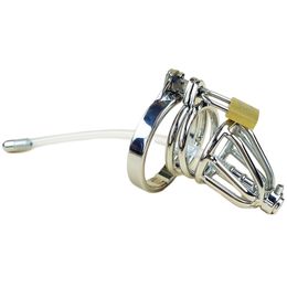 Stainless Steel Male Chastity Device With Catheter Barbed Anti-off Ring Penis Rings Cock Cage Penis Plug Sex Toys For Man