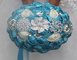 White Blue Wedding Bridal Bouquets Simulation Flower Wedding Supplies Artificial Flower Crystal Sweet 15 Quinceanera Bouquets W2286988733