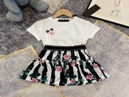 designer kids casual skirts sets cotton childrens suit brand girls clothing otton tees size 100150 Classic pink rose1455953