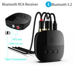 Adapter Bluetooth RCA Receiver Wireless Audio Receiver Bluetooth 5.2 Adapter Car Audio 3.5mm Jack Aux 2RCA Adapter for Smartphone Laptop