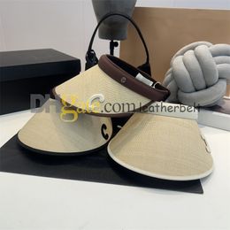 Letter Empty Top Visor Contrast Color Straw Hats Women Men Summer Travel Beach Sun Protection Golf Cap Outdoor Sport Cap