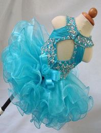 Real Pos Little Girls Cupcake Pageant Dresses Jewel Rhinestone Backless with Bow Organza Flower Girls Kds Toddler Prom Infant G6205443