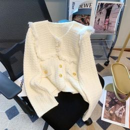 Women's Knits Korean Knitting Sweater Coat For Autumn Single-Breasted Cardigan Top Navy Collar Burr Elegant Outwear Y2k Female