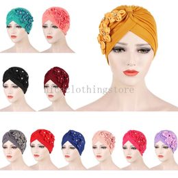 Indian Turban Flower Beanie Women Muslim Hijab Underscarf Pleated Bonnet Hat Chemo Cap Hair Loss Cover Head Scarf Wrap Skullies