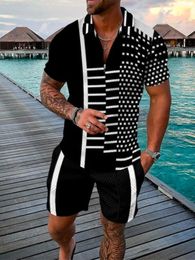 Luxury Fashion Clothing 2 Pieces Casual Suit Summer Mens Tracksuit Short Sleeve Polo Shirt SetStreetwear Outfit Men 240219