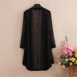 Cardigans 2022 Size XL5XL Summer Autumn Women Long Cardigan Solid Female Cardigans Ladies Shawl Outwear Women Casual Loose Coat Jacket