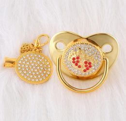 Pacifiers Luxury Bling Baby Pacifier Clip Chains BPA Safe Born Dummy Nipple Red Footprint Shape Crystal Diamond Infant Sooth2698940