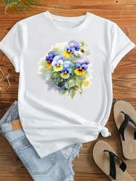 Women's T Shirts Watercolor Flower Sweet Trend Fashion Shirt Short Sleeve Graphic T-shirt Women Female Clothes Print Top Ladies Clothing Tee