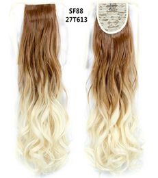 Synthetic Drawstring Ponytail Clip In Hair Extension Ombre Color 22Inch 100G Curly Wavy Hairpieces For Women6039071