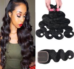 8A Remy Brazilian Body Wave Straight Deep Wave Kinky Curly Deep Wave Human Hair 3 Bundles Deal With 44 Lace Closure Natural Color4811652