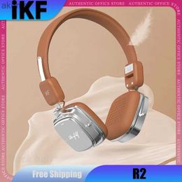 Cell Phone Earphones iKF R2 Retro Bluetooth Wireless Earphones Over Ear Dynamic Headset 60h Playtime Noise Reduction ENC Bass Leather Gamer Earphones YQ240304