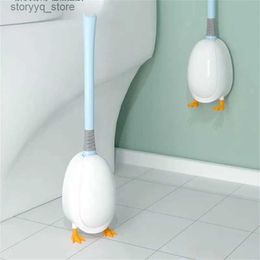 Cleaning Brushes Cute Diving Duck Style Toilet Brush Wall-mounted Floor-Standing Silicone Toilet Brush with Base Bathroom Cleaning Brush SetL240304
