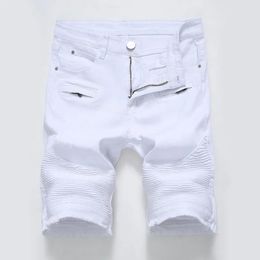 Summer Mens Denim Shorts Street Clothing Trend Personality Slim Short Jeans White Red Black Male Brand Clothes 240227