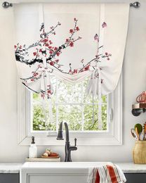 Curtain Plum Flower Pink Butterfly Chinese Style Window For Living Room Bedroom Balcony Cafe Kitchen Tie-up Roman