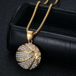 Hip Hop Basketball Pendant Necklace Stainless Steel 18K Real Gold Plated Sports Jewelry