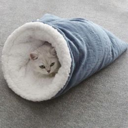 Mats Cat Bed Soft Plush Warm Cat Sleeping Bag Deep Sleep Cave Winter Removable Pet House Bed For Cats Puppy Kitten Nest Cushion