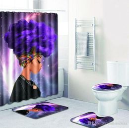 New bathroom sets carpet rug Shower curtain African woman Toilet seat cover bathroom nonslip carpet and shower curtain US1731527