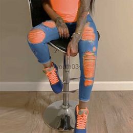 Women's Jeans Orange Ripped Jeans For Denim Waist Boyfriend Jeans Torn Jeggings Large Size 2020 240304