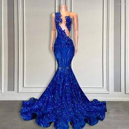 Party Dresses Elegant Royal Blue Mermaid Prom Dress For Black Girl Sparkly Lace Sequined Gown African Women Long