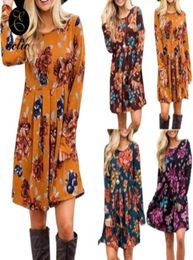 Casual Dresses Yellow Floral Dress Empire Waist Sukienka Shirred Frill Robe Femme 2021 Boho Clothing Wear Women Long Sleeve7776958