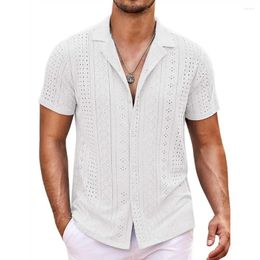 Men's Casual Shirts Style Button-down Shirt Men Loose Fit Beach Stylish Hollow Out Summer With Turn-down Collar Short For A