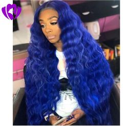 180density full Synthetic Lace Front Wig Long Body Wave Blue Wigs Colour Light Lace Natural Hair Frontal Parting For Women9589472