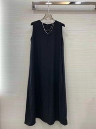 Casual Dresses 2024 Women Fashion Sleeveless Round Neck Necklace Net Straight Long Dress 0703