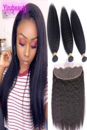 Indian Virgin Raw Hair Kinky Straight 3 Bundles With Lace Frontal 13 By 4 Lace Size Human Hair Extensions 13X4 Frontals4392911