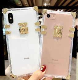 Square Clear Phone Case For iphone 13 12 11 Pro Max XR XS Bling Metal Clear Crystal Cover for iPhone 8 7 6 Plus8395185