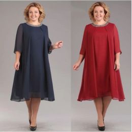 Dress Summer Plus Size Dress for Women Elegant Half Sleeve Chiffon Evening Party Midi Dress Female Mom Formal Dresses For Wedding Robe