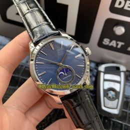 version Ultra-thin Moon Phase Enamel Master Series Q13635E1 Blue Dial 2824-2 Automatic Mens Watch Steel Case Leather Luxury W266S